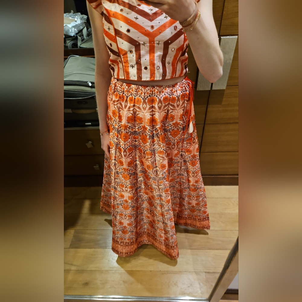 Gorgeous Silk Orange Lehenga with Flower Patterns